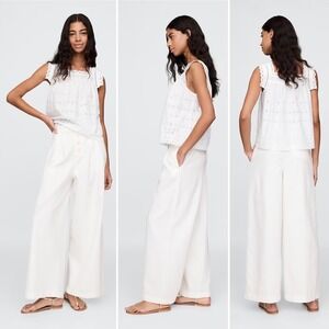 NWT Gap x DOEN High Rise Pleated‎ Trousers Size 12 Off White Button Fly Pockets